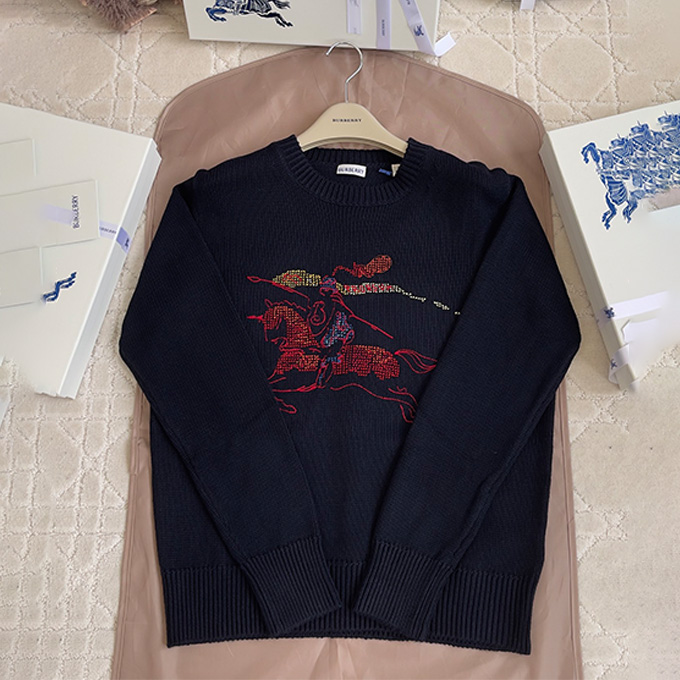 burberry equestrian knight motif wool‑blend crew‑neck sweater